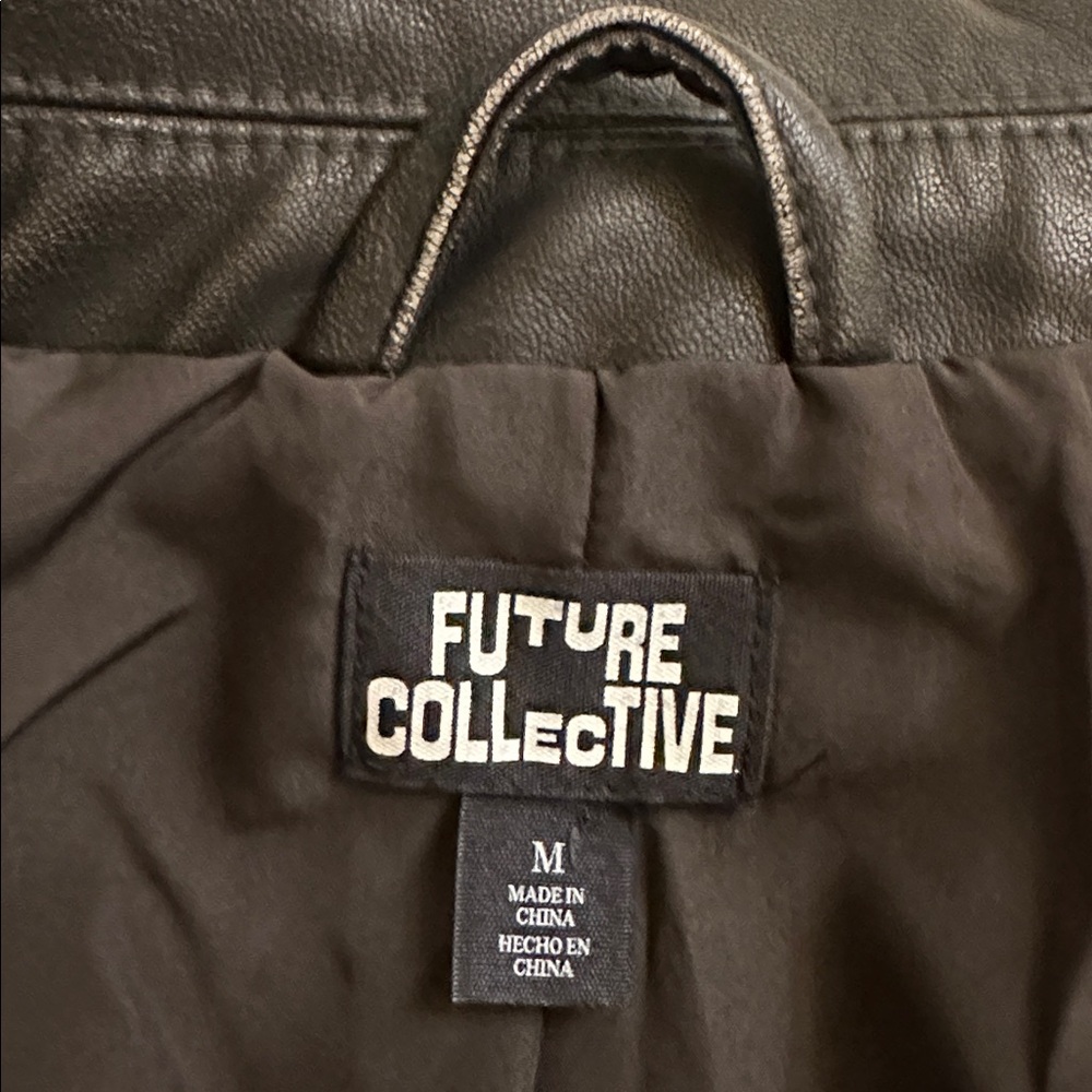 “Future Collective” Distressed Black Vegan Leather Moto Jacket - Picture 7 of 7